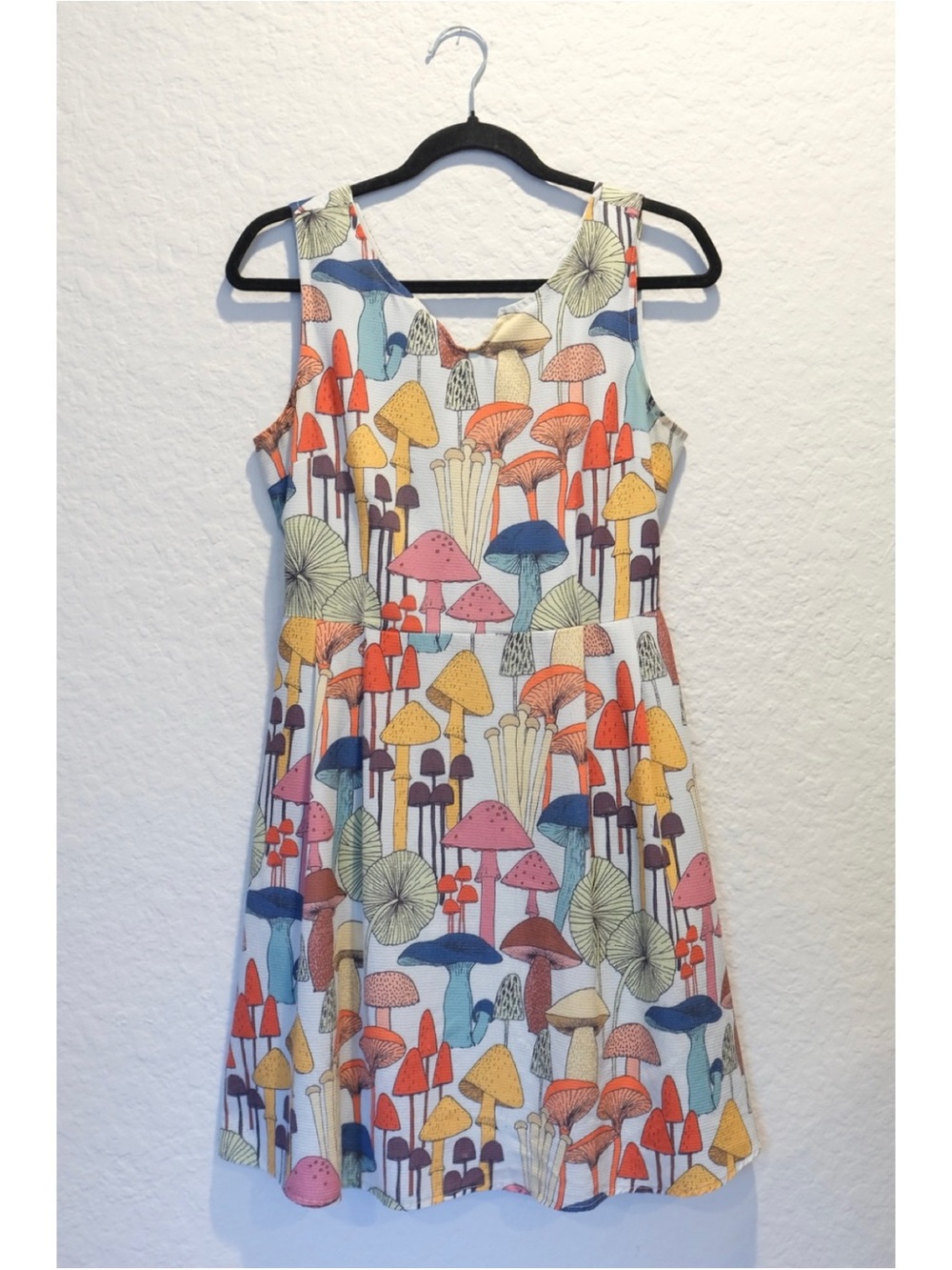 LA Soul Mushroom Print A-Line Sleeveless Dress Size S/M Multicolor Pockets Lined